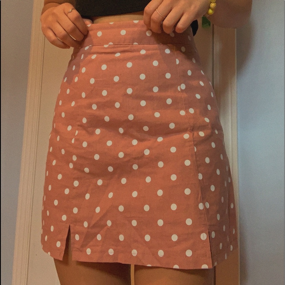 pink polka dot skirt